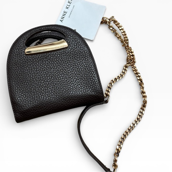 Anne Klein Mini Leather Chain Crossbody Wallet Black Gold Hardware NWT - Picture 8 of 10